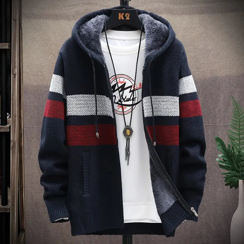 Men's Striped Hooded Knit Cardigan - Autumn & Winter - view 4
