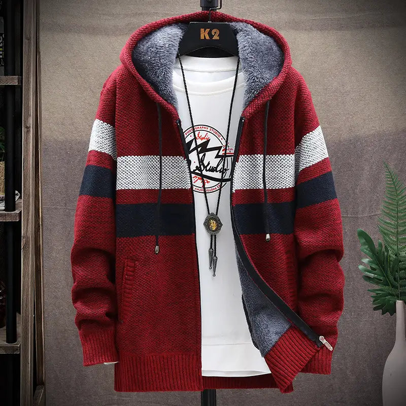 Men's Striped Hooded Knit Cardigan - Autumn & Winter - view 5