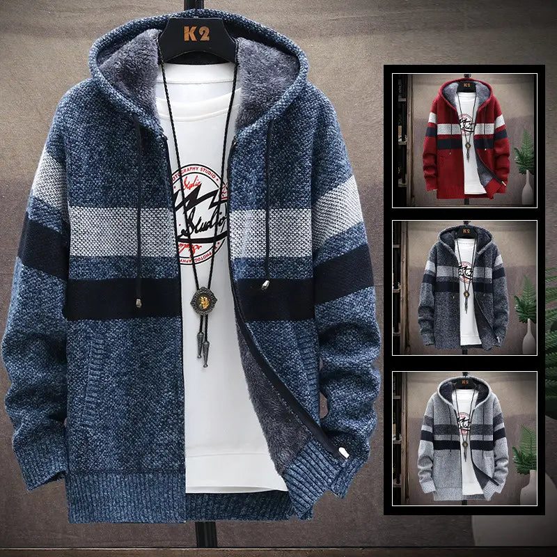 Men's Striped Hooded Knit Cardigan - Autumn & Winter - view 6