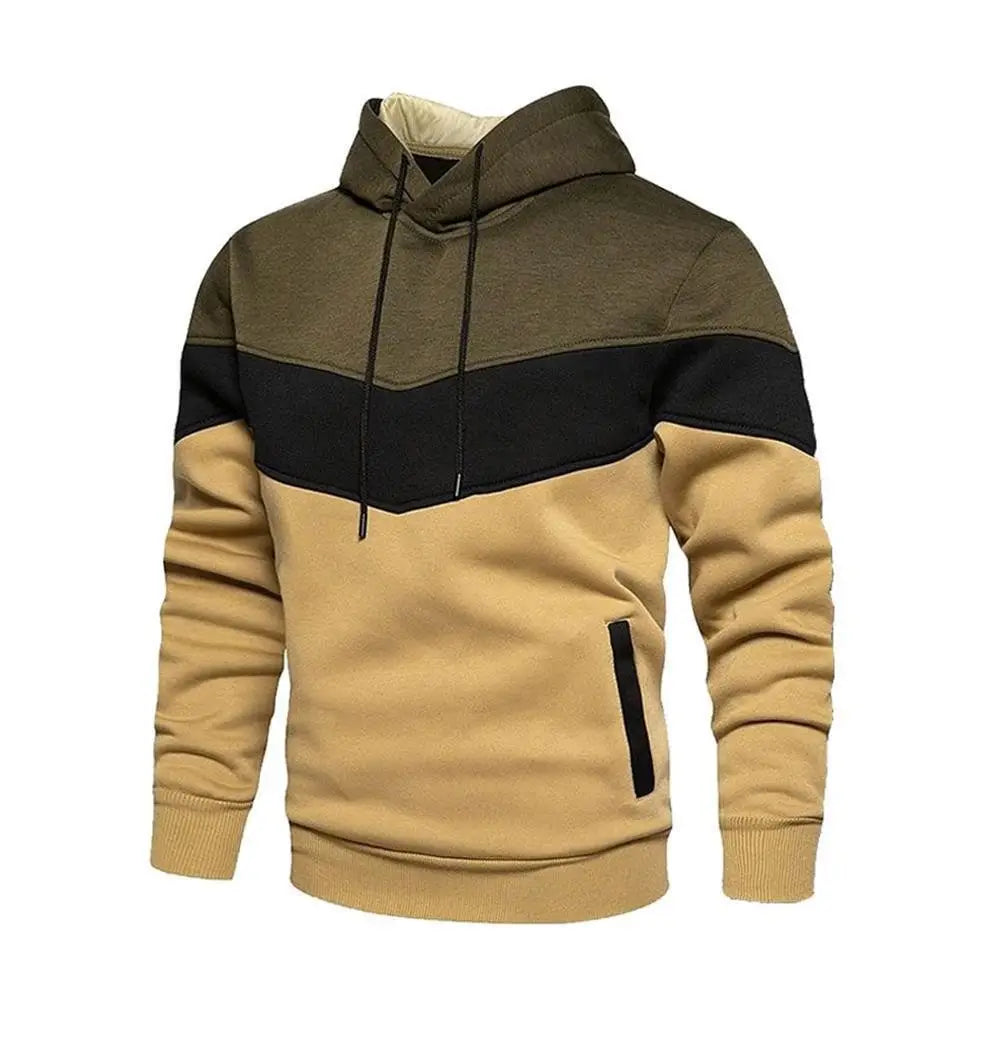 Men's Stitched Fleece Hoodie - Olive, Tan & Black Winter