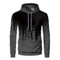 Men's 3D Print Fleece Hoodie - Black & Grey, Loose Fit