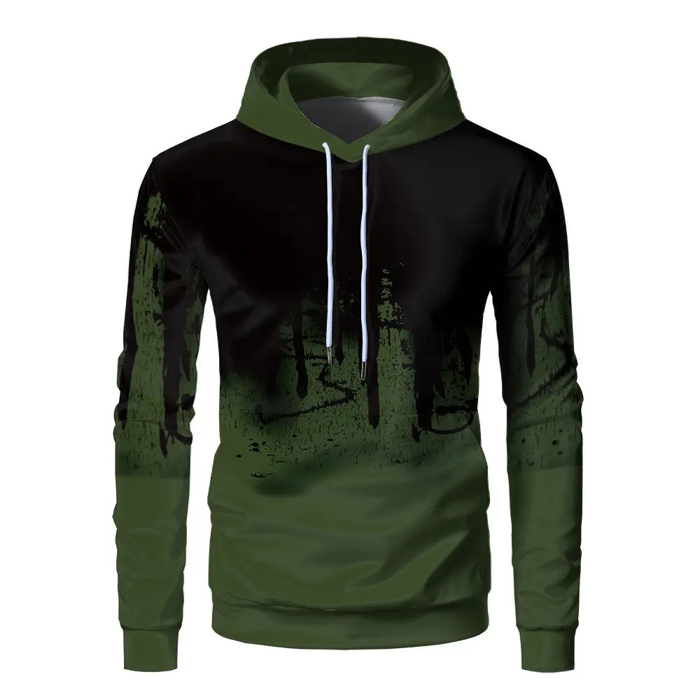 Men's 3D Print Fleece Hoodie - Black & Grey, Loose Fit - view 4