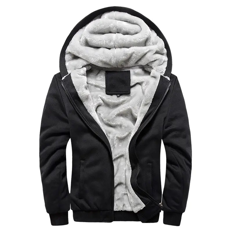 Men's Hooded Fleece Coat - Black or Grey, Zip, Plus Size