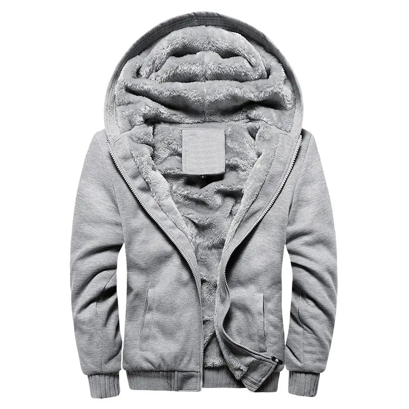 Men's Hooded Fleece Coat - Black or Grey, Zip, Plus Size
