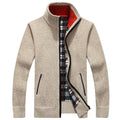 Men's Fleece Lined Knit Jacket - Dark Blue, Collared, M-3XL