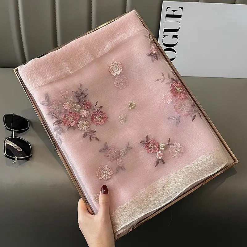 Women's Silk Scarf - Floral Embroidery, Several Colours