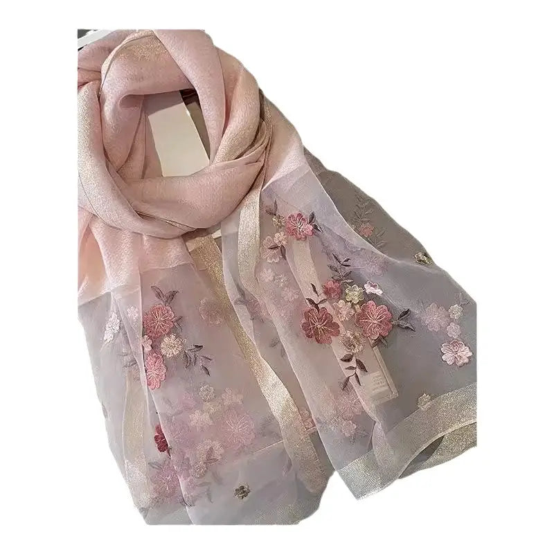 Women's Silk Scarf - Floral Embroidery, Several Colours