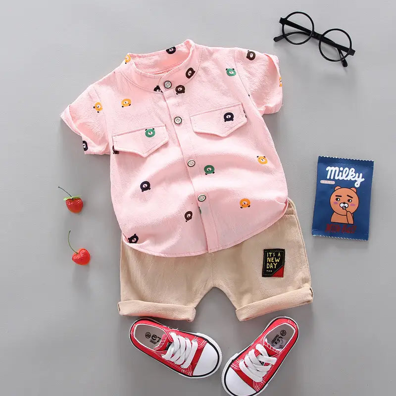 Kids Cotton Shorts Set - Yellow Triangle Print, 80-110cm - view 4