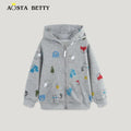 Kids Animal Print Zip Hoodie - Gray, 90 to 125cm, 2 to 7 Years