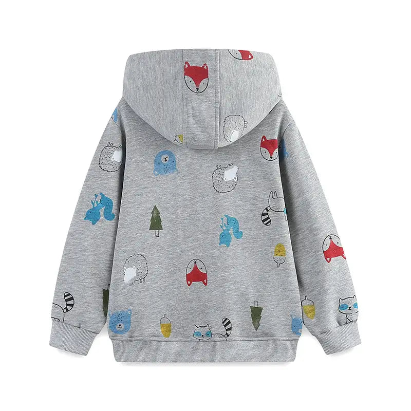 Kids Animal Print Zip Hoodie - Gray, 90 to 125cm, 2 to 7 Years