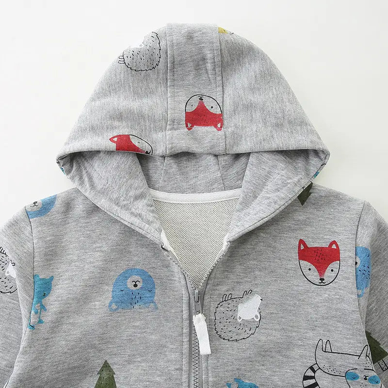 Kids Animal Print Zip Hoodie - Gray, 90 to 125cm, 2 to 7 Years