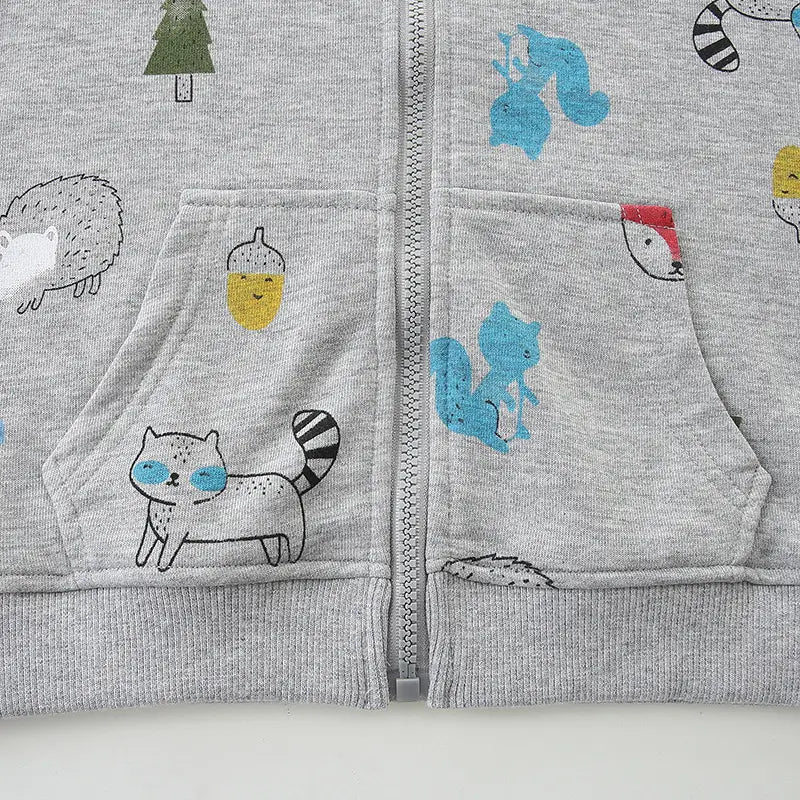 Kids Animal Print Zip Hoodie - Gray, 90 to 125cm, 2 to 7 Years