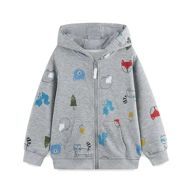Kids Animal Print Zip Hoodie - Gray, 90 to 125cm, 2 to 7 Years