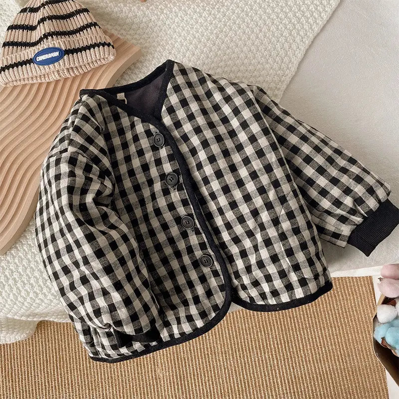 Kids Plaid Padded Jacket - Black White, 80-130cm, 1-8 Years