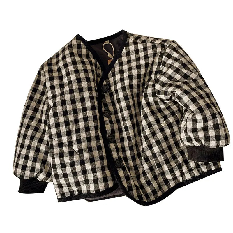 Kids Plaid Padded Jacket - Black White, 80-130cm, 1-8 Years