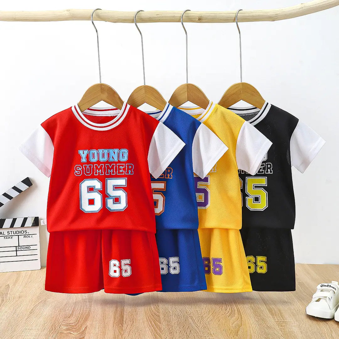 Kids Sports Shorts Set - Red, Blue, Yellow & Black
