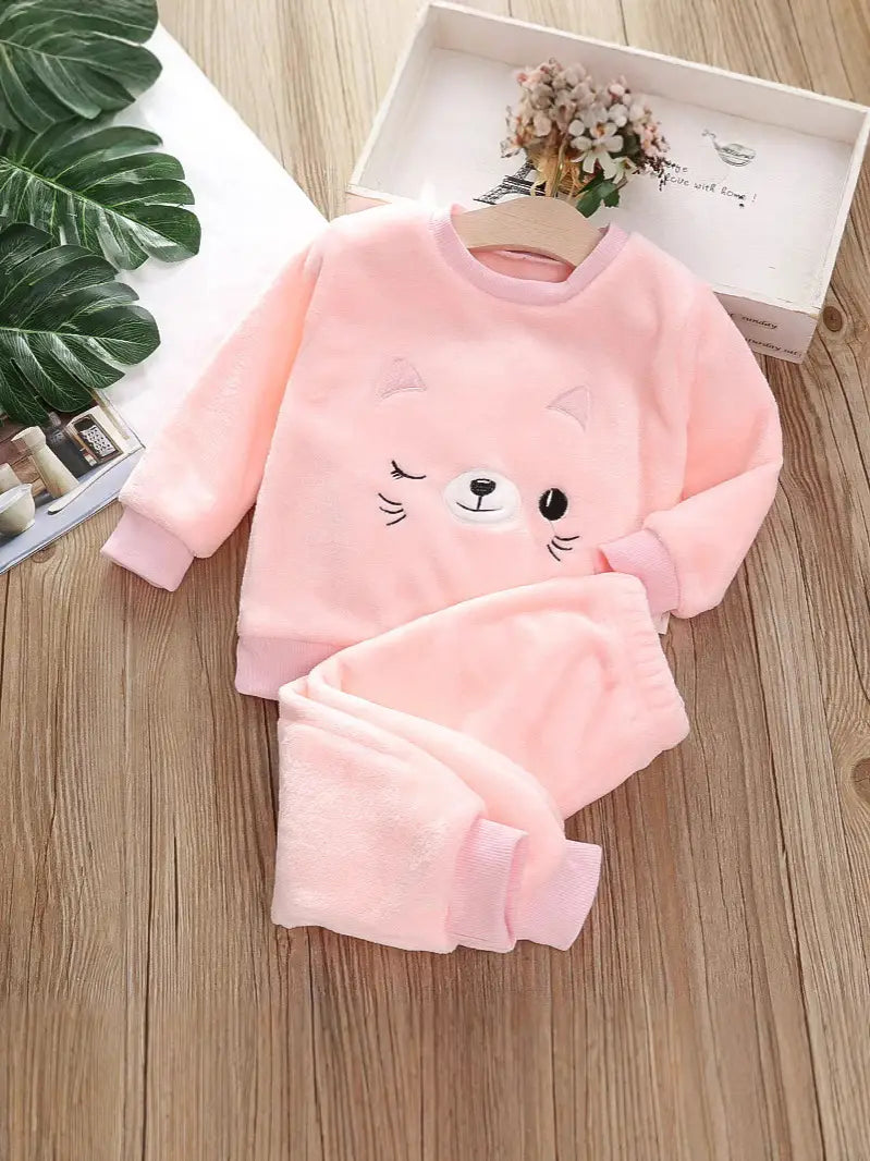 Kids Flannel Pajama Set - Animal Motifs, 120cm, 6 Years