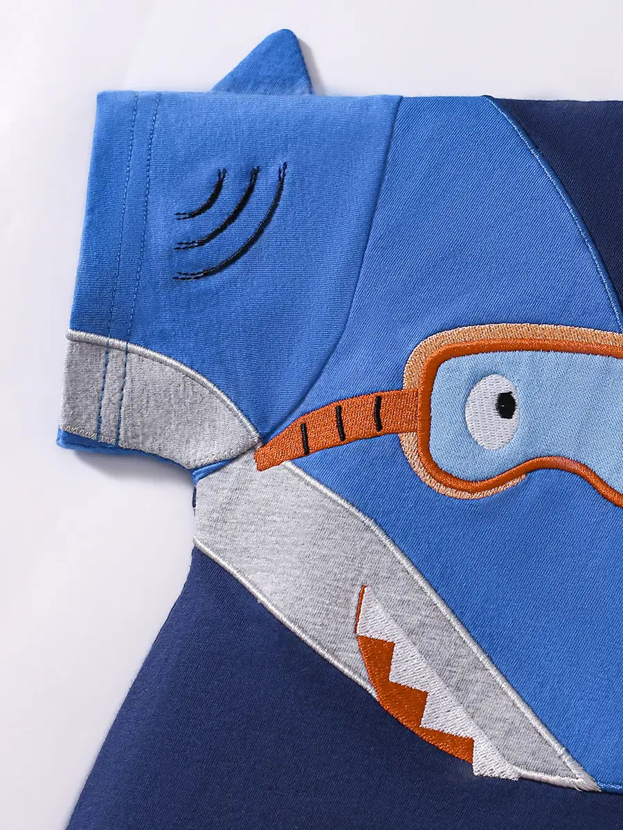 Boys Shark Print Shorts Suit - Blue - view 2