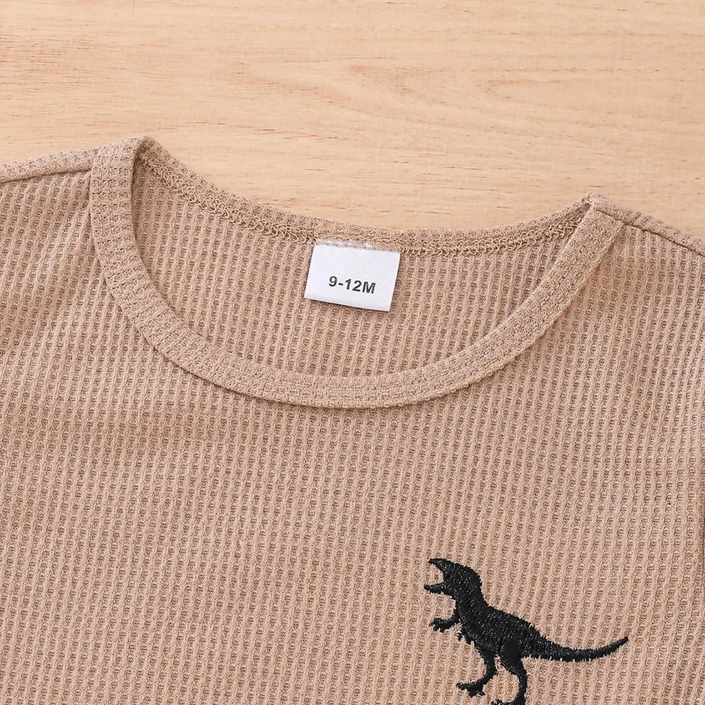 Kids Dinosaur Vest Suit - Khaki Waffle, Summer Wear - view 3