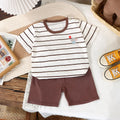 Kids Striped Cotton Shorts Set - Elephant Embroidery
