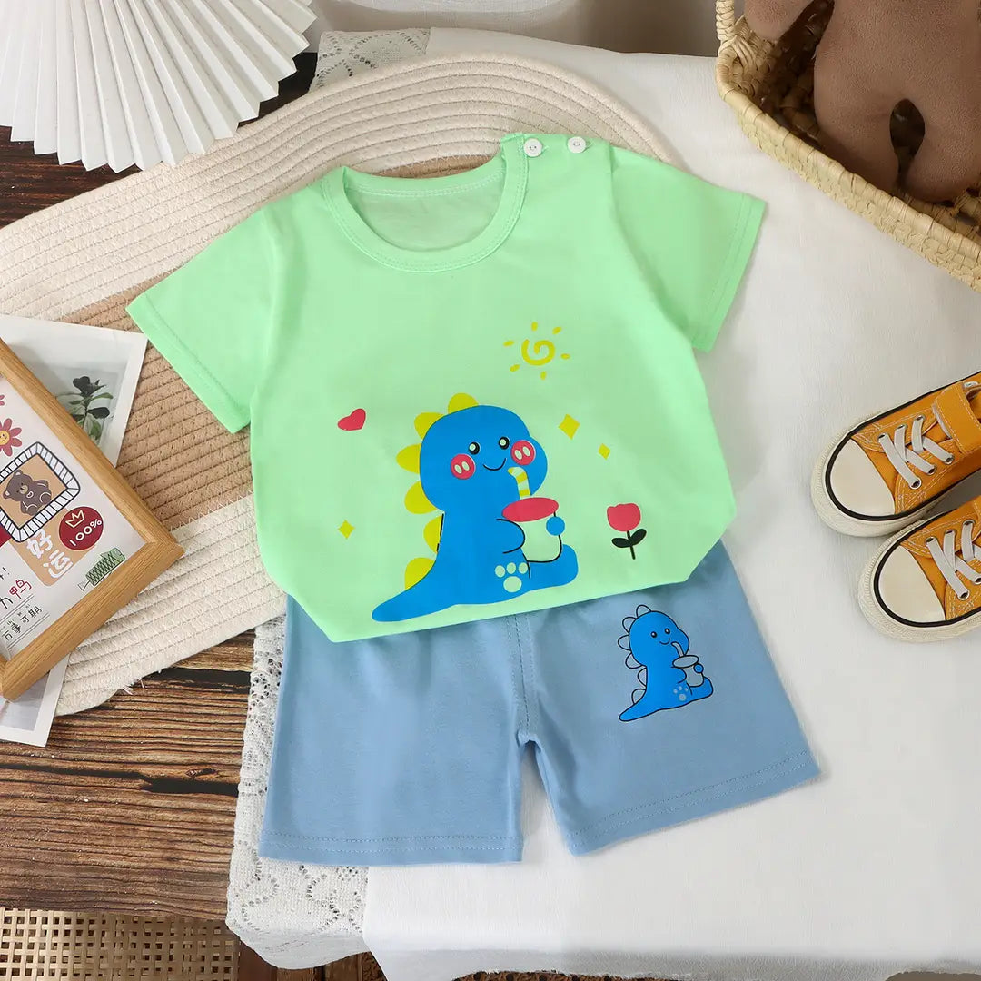 Kids Striped Cotton Shorts Set - Elephant Embroidery - view 2