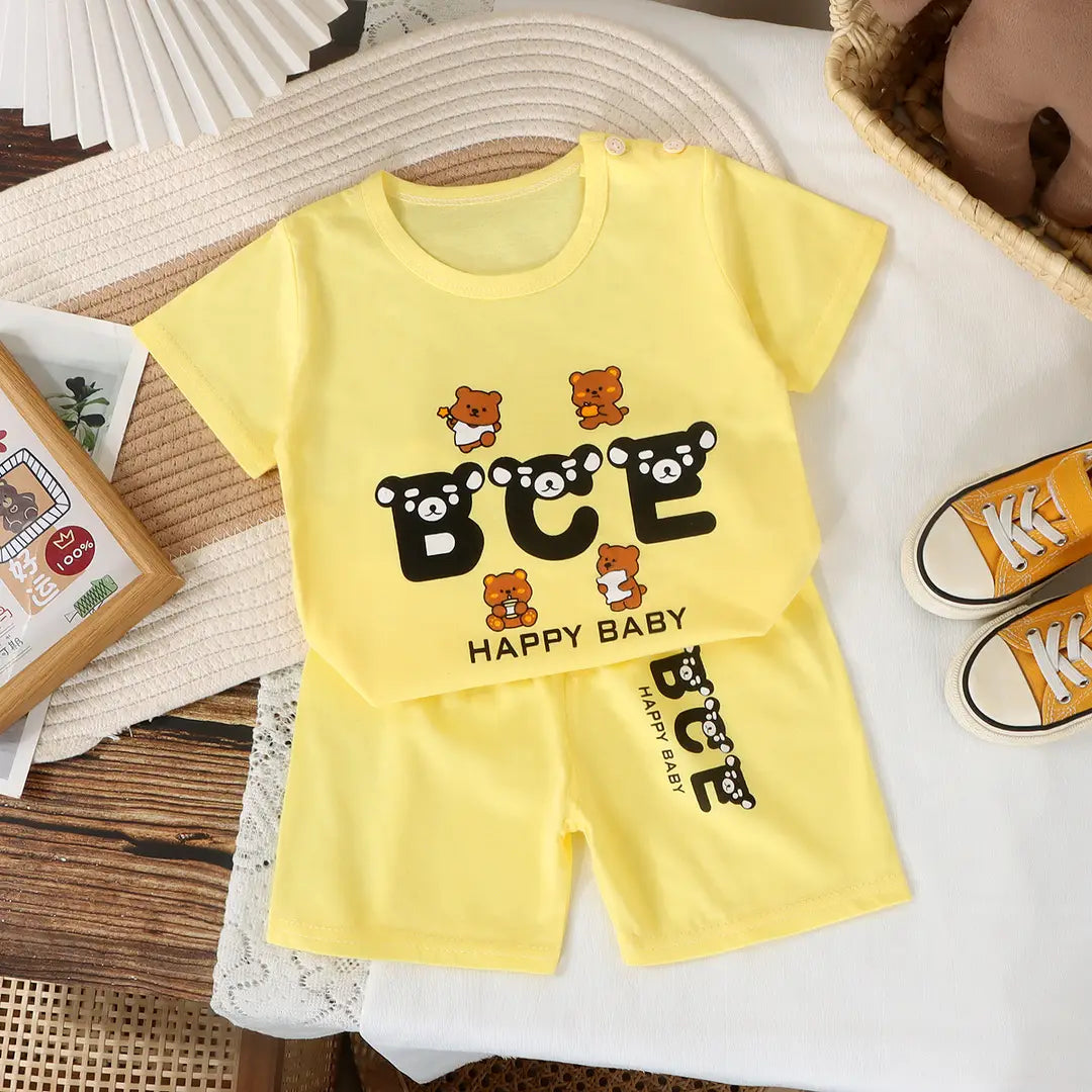 Kids Striped Cotton Shorts Set - Elephant Embroidery - view 3