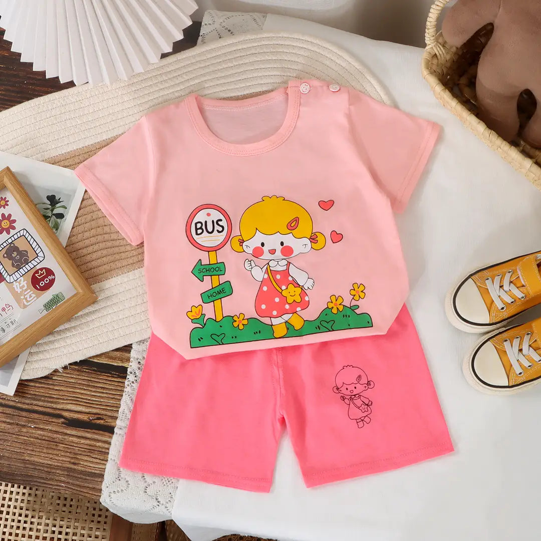Kids Striped Cotton Shorts Set - Elephant Embroidery - view 4