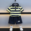 Kids Striped Polo Shorts Set - Navy & Yellow