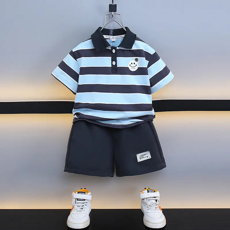 Kids Striped Polo Shorts Set - Navy & Yellow - view 2