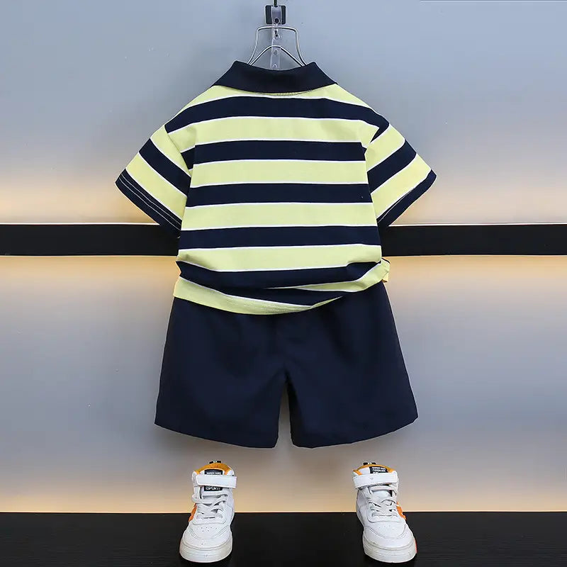 Kids Striped Polo Shorts Set - Navy & Yellow - view 3