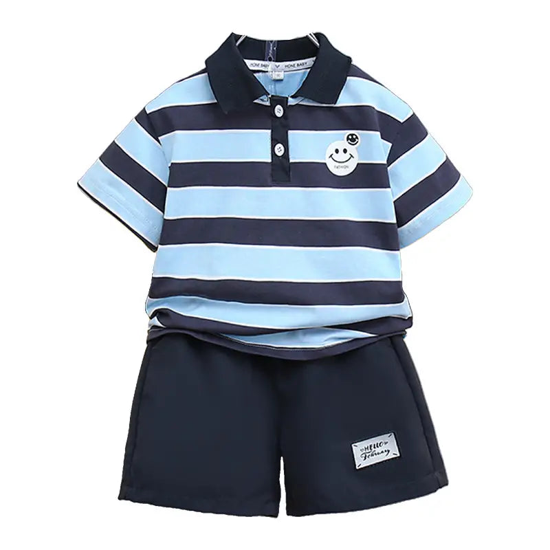 Kids Striped Polo Shorts Set - Navy & Yellow - view 5