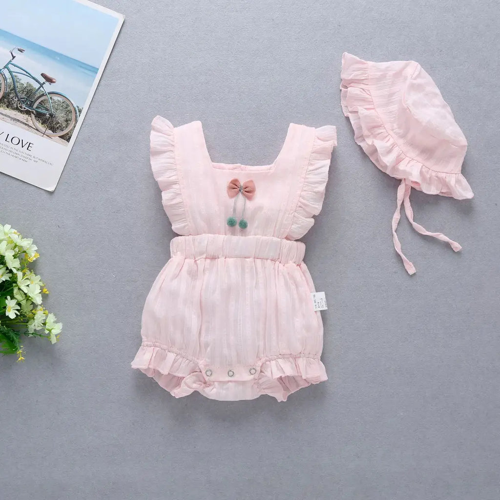 Baby Ruffled Romper Set - Yellow with Sun Hat - view 3