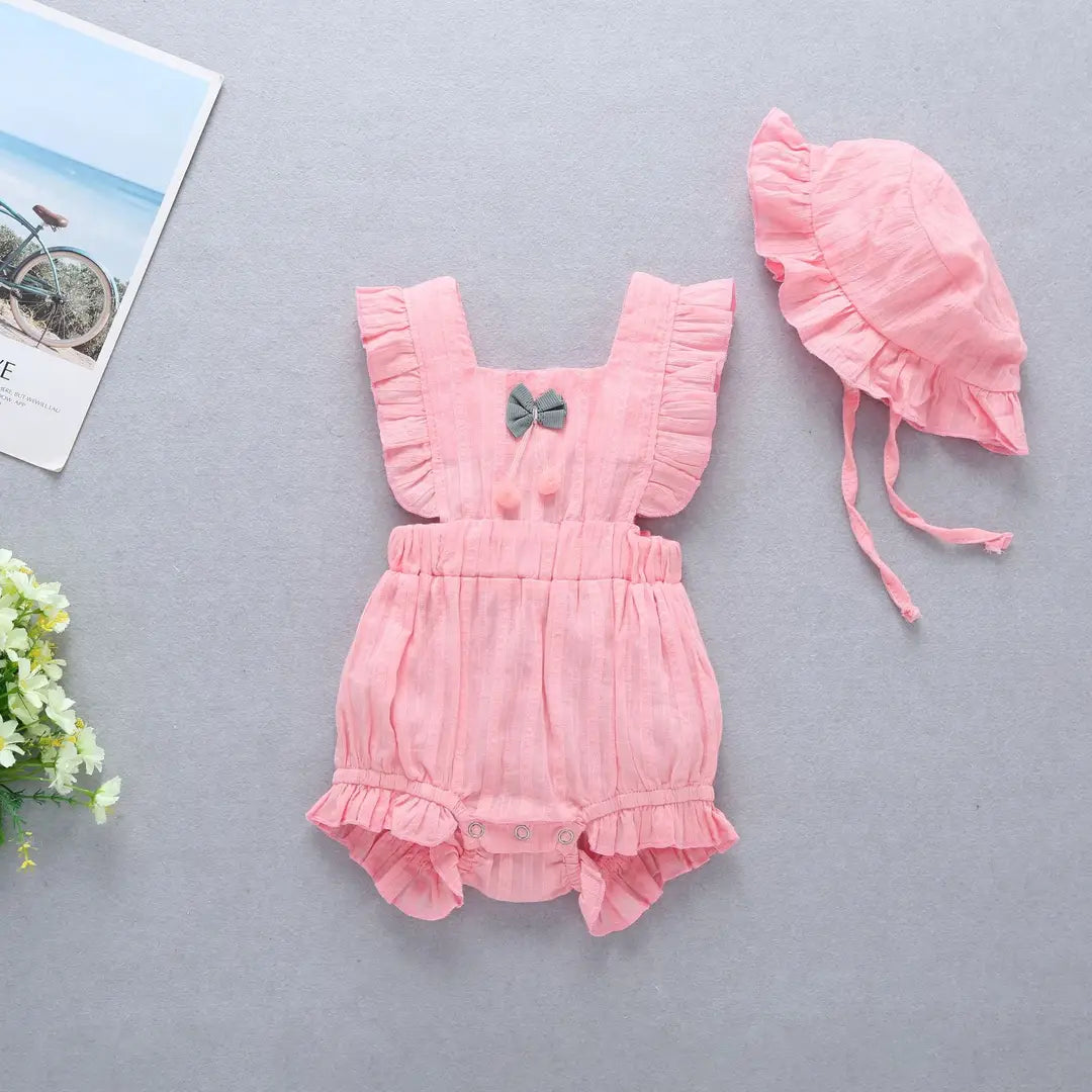 Baby Ruffled Romper Set - Yellow with Sun Hat - view 4