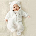 Baby Bear Fleece Jumpsuit - White, Soft Winter Wear