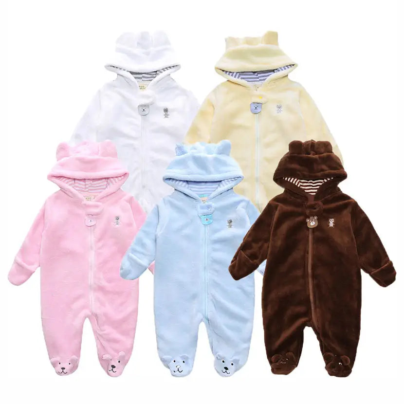 Baby Bear Fleece Jumpsuit - White, Soft Winter Wear - view 5