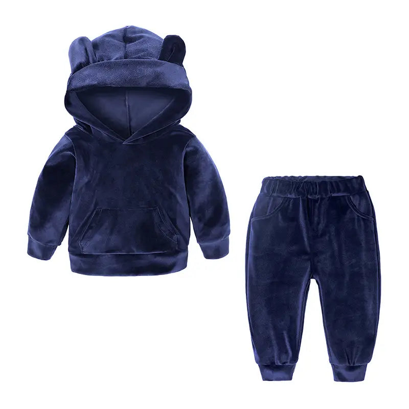 Kids Bear Ears Velvet Hoodie Set - 80 to 140cm, 1 to 7 Years