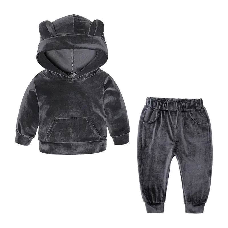 Kids Bear Ears Velvet Hoodie Set - 80 to 140cm, 1 to 7 Years