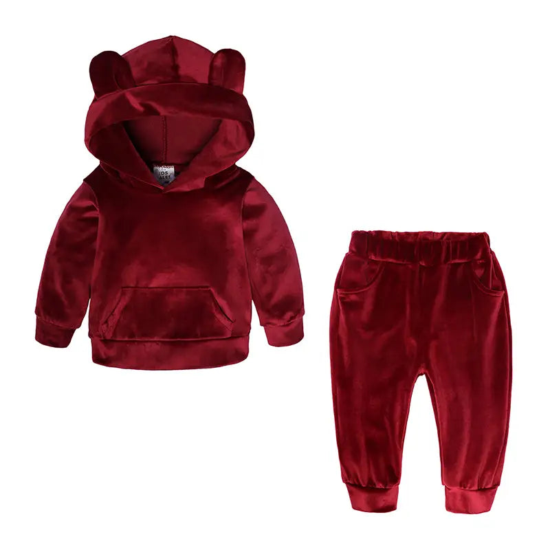 Kids Bear Ears Velvet Hoodie Set - 80 to 140cm, 1 to 7 Years