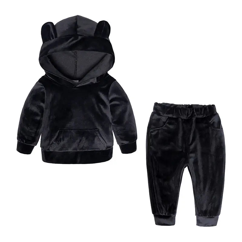 Kids Bear Ears Velvet Hoodie Set - 80 to 140cm, 1 to 7 Years