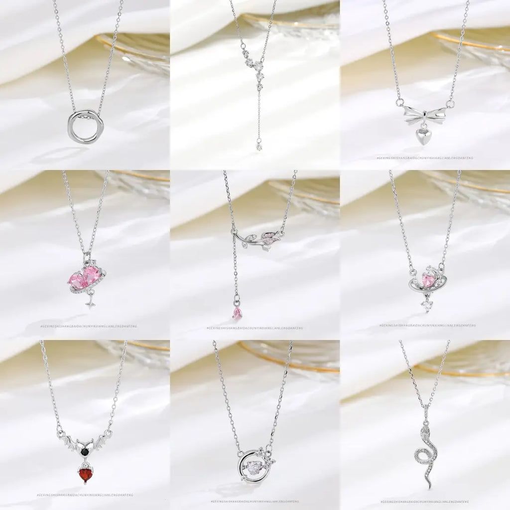 S925 Sterling Silver Versatile Sterling Silver Necklace Elegant Niche Jewelry Simple High-end Sense Personality Clavicle Chain Women's Accessories