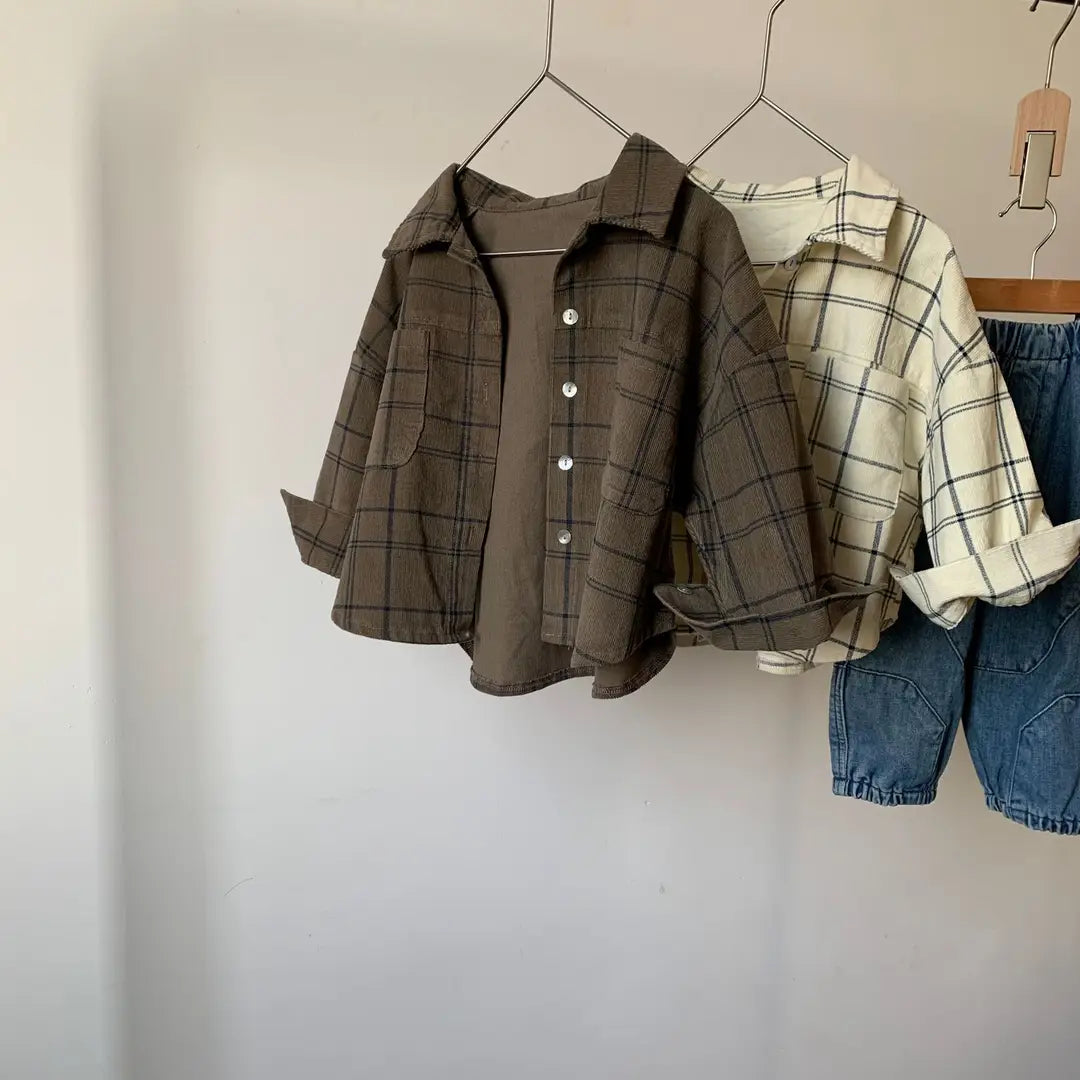 Kids Corduroy Plaid Shirt - 2 Colours, 80-140cm, 1-10 Years