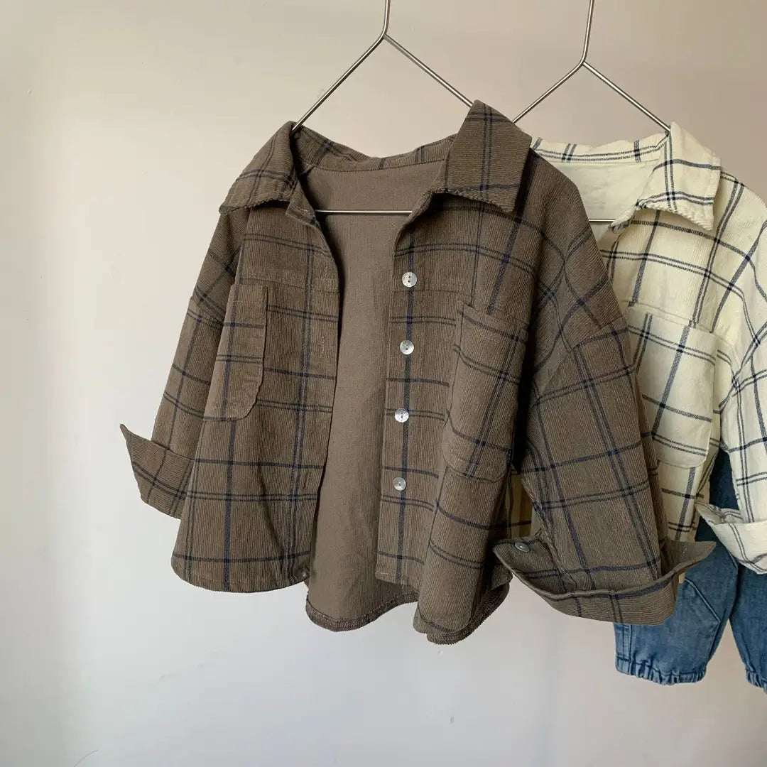 Kids Corduroy Plaid Shirt - 2 Colours, 80-140cm, 1-10 Years