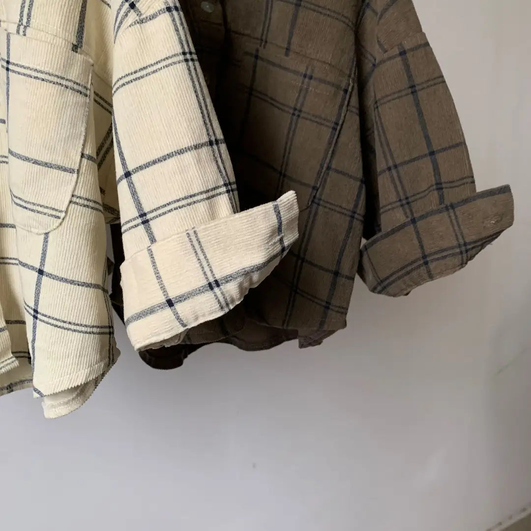 Kids Corduroy Plaid Shirt - 2 Colours, 80-140cm, 1-10 Years