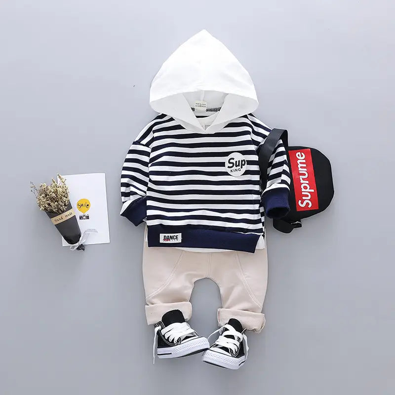Boys Striped Hoodie Set - Yellow, Navy, 6 Months to 4 Years