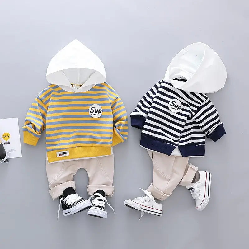 Boys Striped Hoodie Set - Yellow, Navy, 6 Months to 4 Years