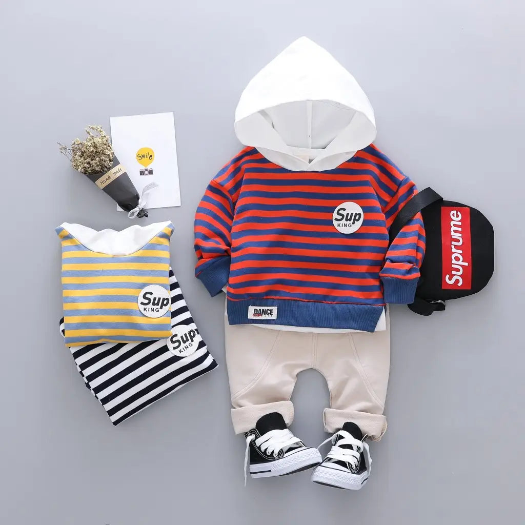 Boys Striped Hoodie Set - Yellow, Navy, 6 Months to 4 Years