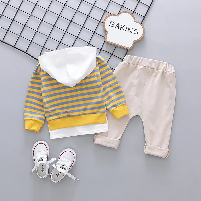 Boys Striped Hoodie Set - Yellow, Navy, 6 Months to 4 Years