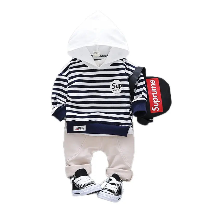 Boys Striped Hoodie Set - Yellow, Navy, 6 Months to 4 Years