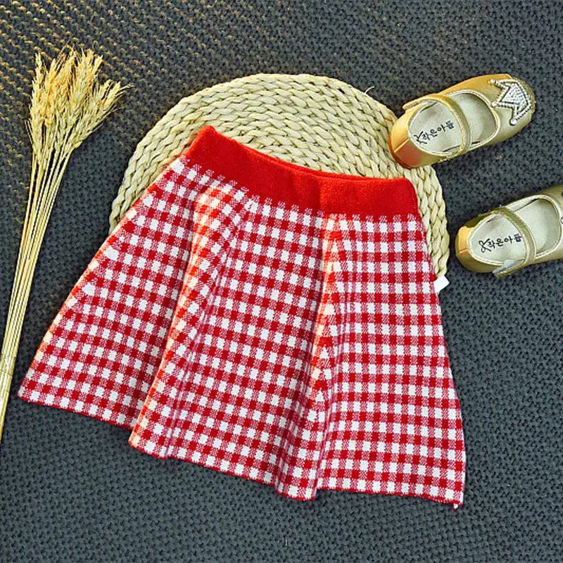 Girls Plaid Knit Two-Piece Dress - 4 Colours, 90 to 130cm