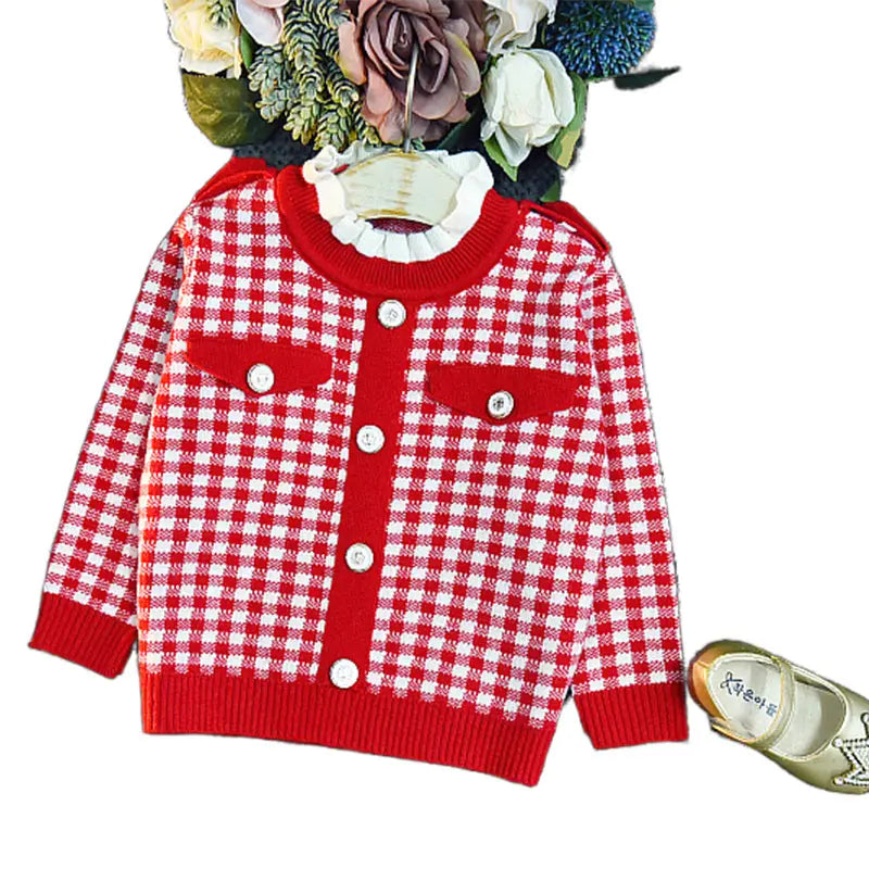 Girls Plaid Knit Two-Piece Dress - 4 Colours, 90 to 130cm